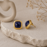 Natural Sodalite Cushion Cut Gemstone, Gold Plated Stud Earrings CE-1012 Sodalite