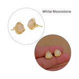 Natural Sodalite Faceted Trillion Gemstone, Gold Plated Stud Earrings CE-1015 White Moonstone