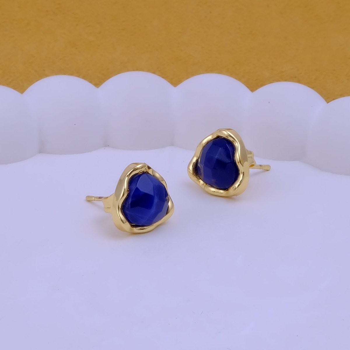 Natural Sodalite Faceted Trillion Gemstone, Gold Plated Stud Earrings CE-1015 Sodalite