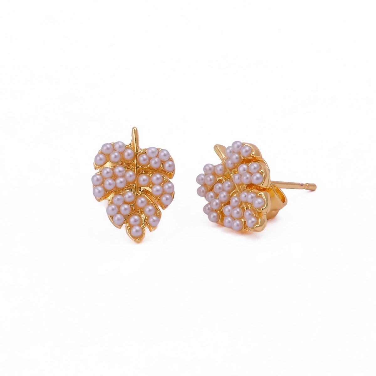 Nature Inspired Pearl Leaf Stud Gold Plated Earrings