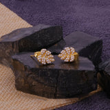 Nature Inspired Pearl Leaf Stud Gold Plated Earrings