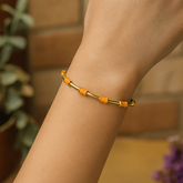 Orange Enamel Bracelet Open Cuff Bracelet Gold Plated Bangle