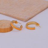 Orange Enamel Gold Plated Hoop Earrings Statement Jewelry