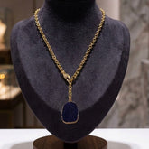 Organic Blue Sapphire Stone Necklace, Raw Gemstone Y-Drop Pendant 5211 Blue Sapphire