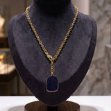 Organic Blue Sapphire Stone Necklace, Raw Gemstone Y - Drop Pendant 5211