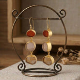Organic Shape Gemstone Statement Earrings, Handmade Gold Plated Bezel Set 5284