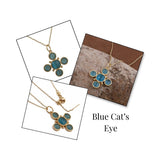 Peach Cats Eye Gemstone Cross Pendant, Gold Plated Jewelry Birthstone Gift For Her 5388 Blue Cat's Eye