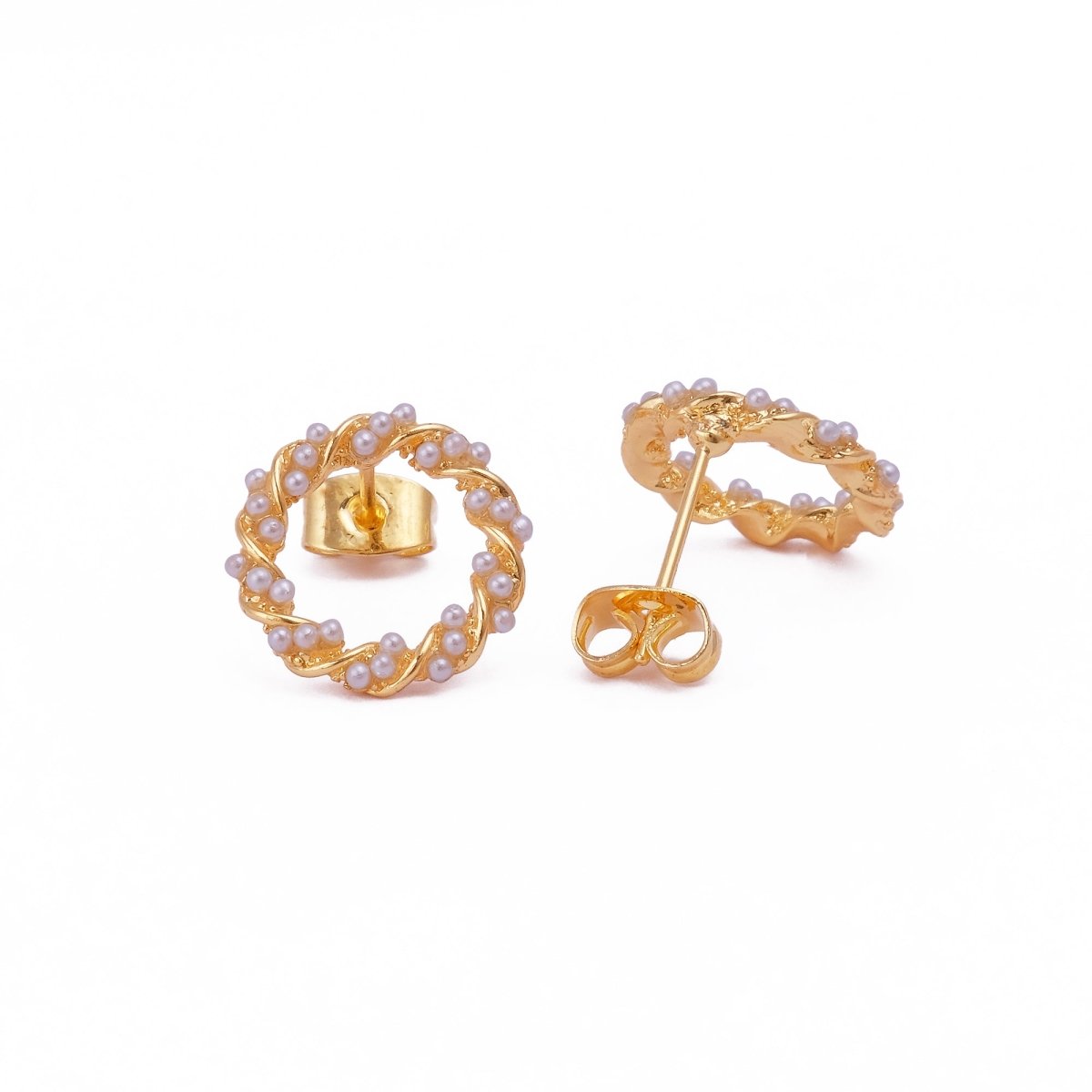 Pearl Beaded Twisted Hoop Stud Earrings