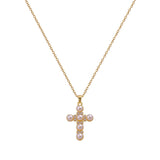 Pearl Cubic Zirconia Cross Necklace Gold Plated Jewelry