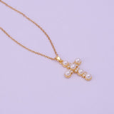 Pearl Cubic Zirconia Cross Necklace Gold Plated Jewelry