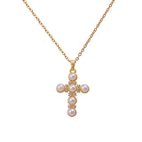 Pearl Cubic Zirconia Cross Necklace Gold Plated Jewelry