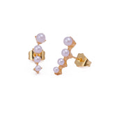 Pearl Ear Climber Earrings in Gold Finish Statement Jewelry