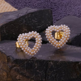 Pearl Heart Stud Earrings Romantic Gold Design
