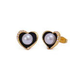 Pearl Heart Stud with Black Enamel Gold Plated Earring Black