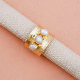 Pearl Spinner Ring Hammered Textured Gold Plated Jewelry