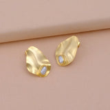 Pearl Stud Earrings Gold Plated Matte Textured Earrings Minimalist Jewelry Gift for Women's