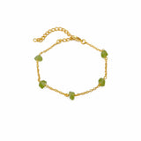 Peridot Gemstone Beads Anklet, Gold Platerd Chain link Anklet Chain for Women Gifts T