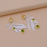 Peridot Gemstone Dangle Drop Studs Earrings, Silver Plated Faceted Cut Gemstone Dangle Drop Push Back Statement Earrings, Handmade Earring Jewelry. S
