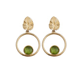 Peridot Gemstone Earrings Leaf Design Stud Gold Plated Handmade Earring