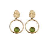 Peridot Gemstone Earrings Leaf Design Stud Gold Plated Handmade Earring