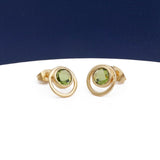 Peridot Gemstone Stud Earrings Gold Plated Push Back Earrings Collet Setting Earring Pairs