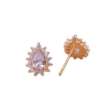 Pink and White Cubic Zircon Gemstone Stud Earrings Gold Plated Jewelry For Her