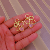Pink Cat's Eye Gemstone Gold Plated Circle Studs, Modern Artisan Speckled Studs CE - 1017