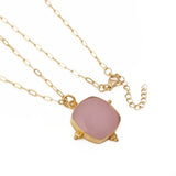 Pink Chalcedony Faceted Gemstone, Gold Plated Paper Clip Chain Necklace 5414