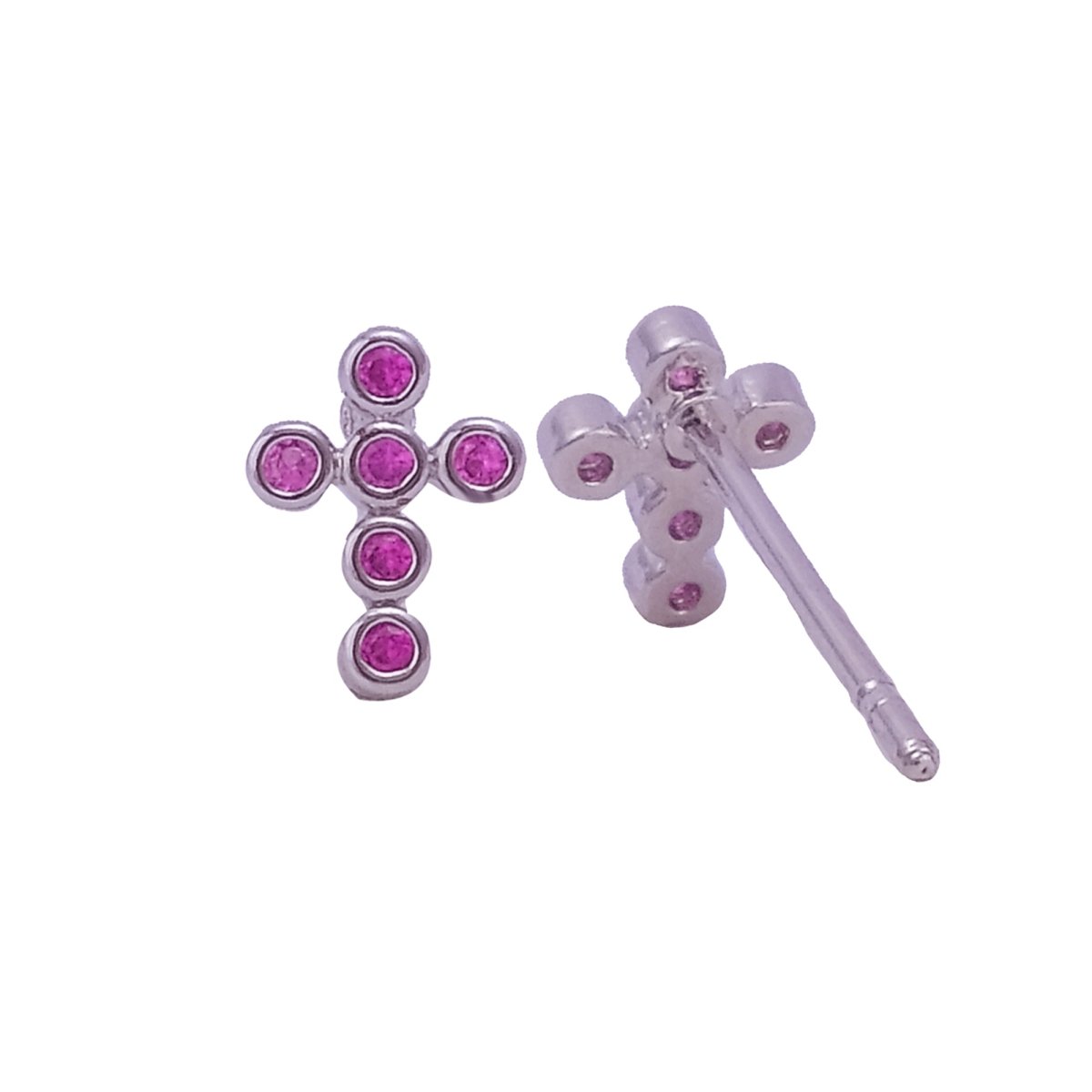 Pink Cubic Zircon Gemstone Stud Earrings Tiny Dotted Silver Plated Jewelry