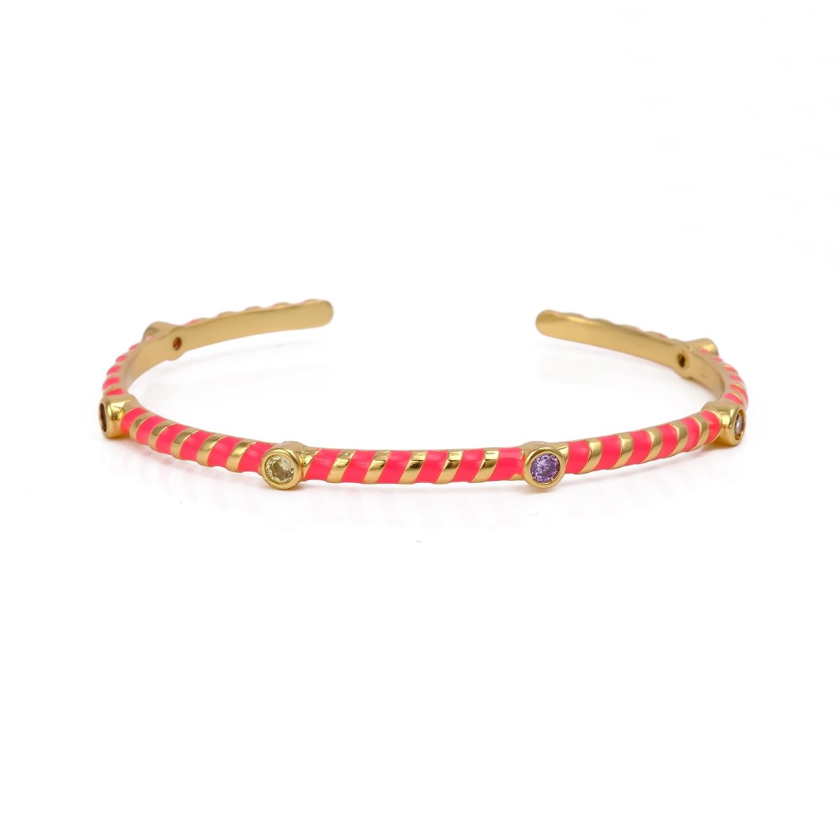 Pink Enamel Bangle Adjustable Gold Plated Jewelry For Her