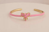 Pink Enamel Bangle Elephant Shape Bangles Handmade Adjustable Bangle Gold Plated Jewelry