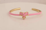 Pink Enamel Bangle Elephant Shape Bangles Handmade Adjustable Bangle Gold Plated Jewelry