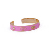 Pink Enamel Bracelet Hamsa Cuff Bracelet Gold Plated Bangle