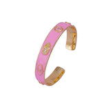 Pink Enamel Bracelet Hamsa Cuff Bracelet Gold Plated Bangle