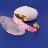 Pink Enamel Bracelet Hamsa Cuff Bracelet Gold Plated Bangle