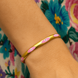 Pink Enamel Bracelet Open Cuff Bracelet Evil Eye Bangle