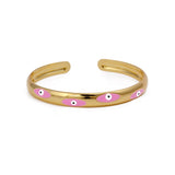 Pink Enamel Bracelet Open Cuff Bracelet Evil Eye Bangle