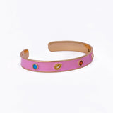 Pink Enamel Cuff Gold Plated Bangle Gemstone Bracelet