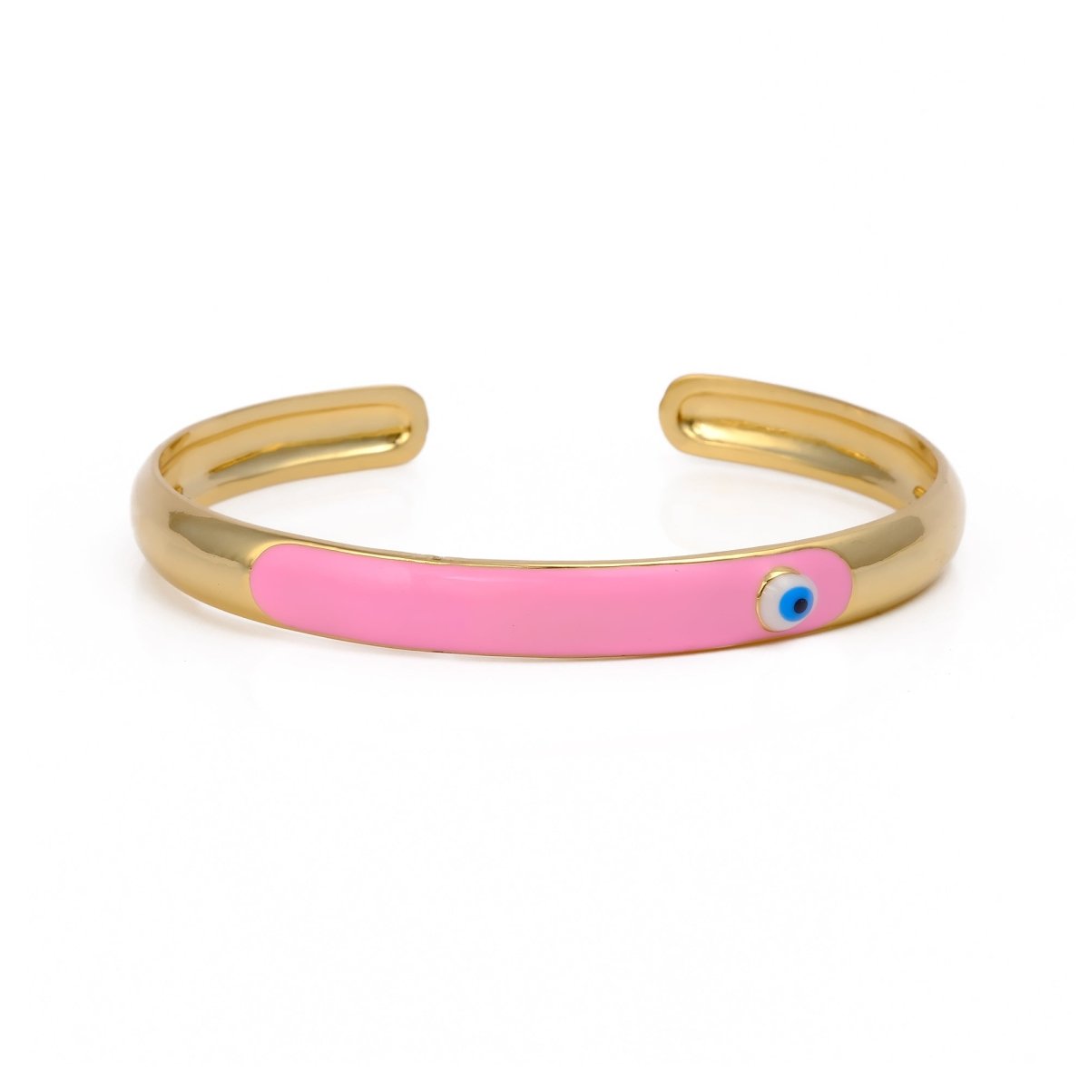 Pink Enamel Evil Eye Bangle Adjustable Gold Plated Jewelry For Her