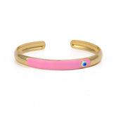 Pink Enamel Evil Eye Bangle Adjustable Gold Plated Jewelry For Her