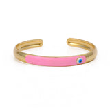 Pink Enamel Evil Eye Bangle Adjustable Gold Plated Jewelry For Her