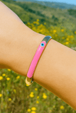 Pink Enamel Evil Eye Bangle Adjustable Gold Plated Jewelry For Her