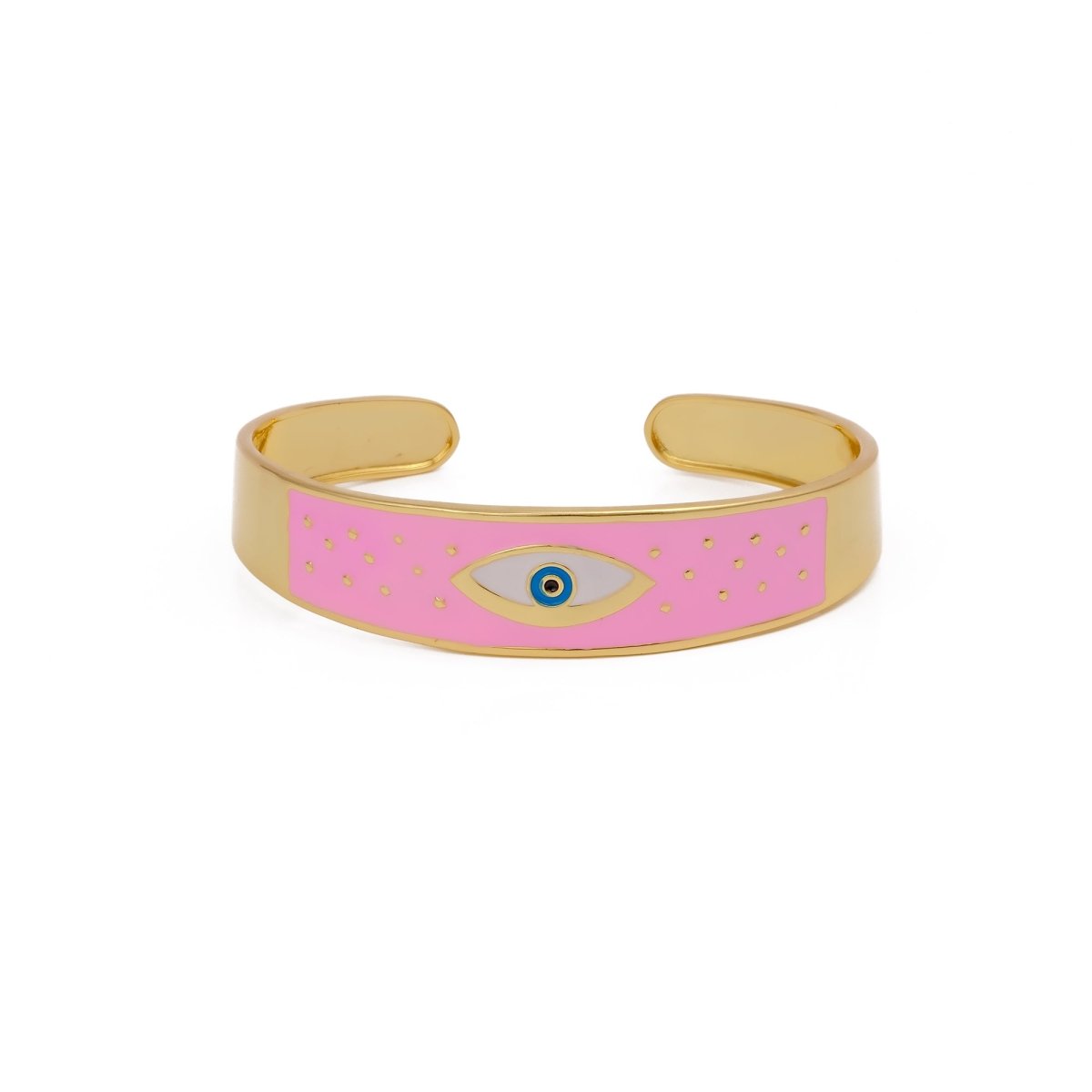 Pink Enamel Evil Eye Bangle Handmade Adjustable Bangle Gold Plated Jewelry