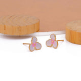Pink Enamel Flower Stud Gold Plated Earrings For Womens