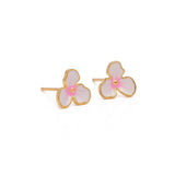 Pink Enamel Flower Stud Gold Plated Earrings For Womens