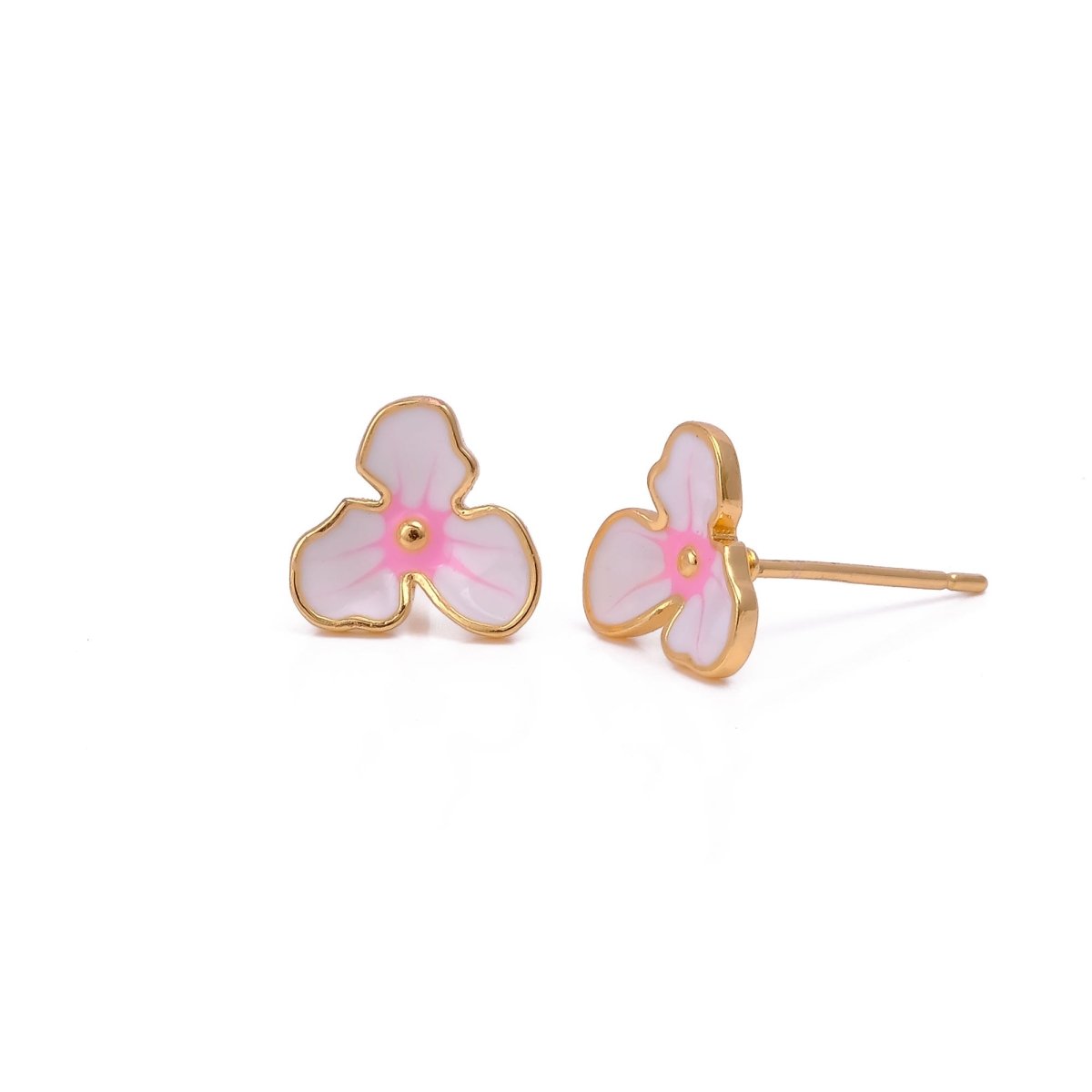 Pink Enamel Flower Stud Gold Plated Earrings For Womens