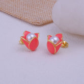 Pink Enamel Jewelry Gold Plated Tulip Stud Earrings
