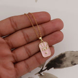 Pink Enamel with CZ Gemstone Charm Pendant Minimal Gold Plated Necklace For Her