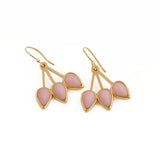 Pink Opalite Three - Leaf Drop Earrings, Gold Plated Handcrafted Bezel Gold Jewelry CE - 1008
