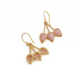 Pink Opalite Three - Leaf Drop Earrings, Gold Plated Handcrafted Bezel Gold Jewelry CE - 1008